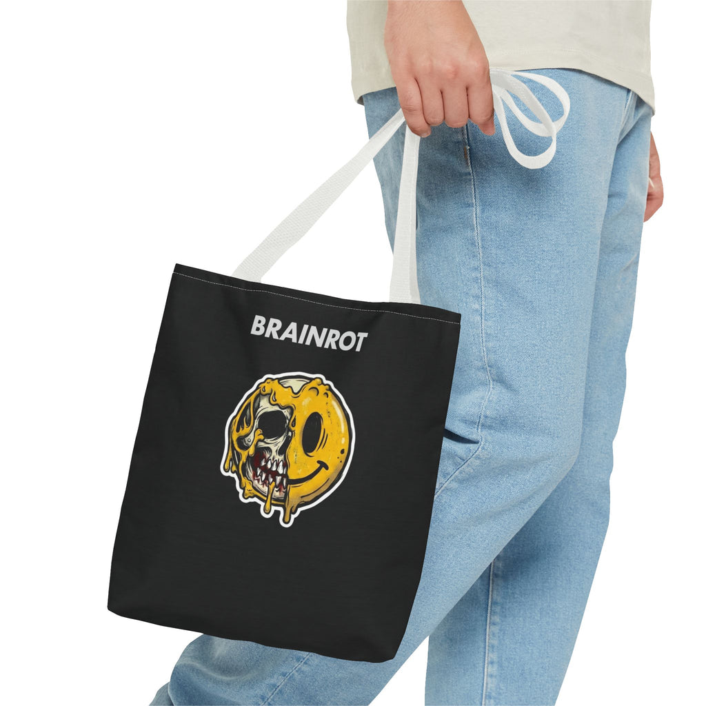 Brainrot Smiley Tote Bag — Grunge Melting Smile Design