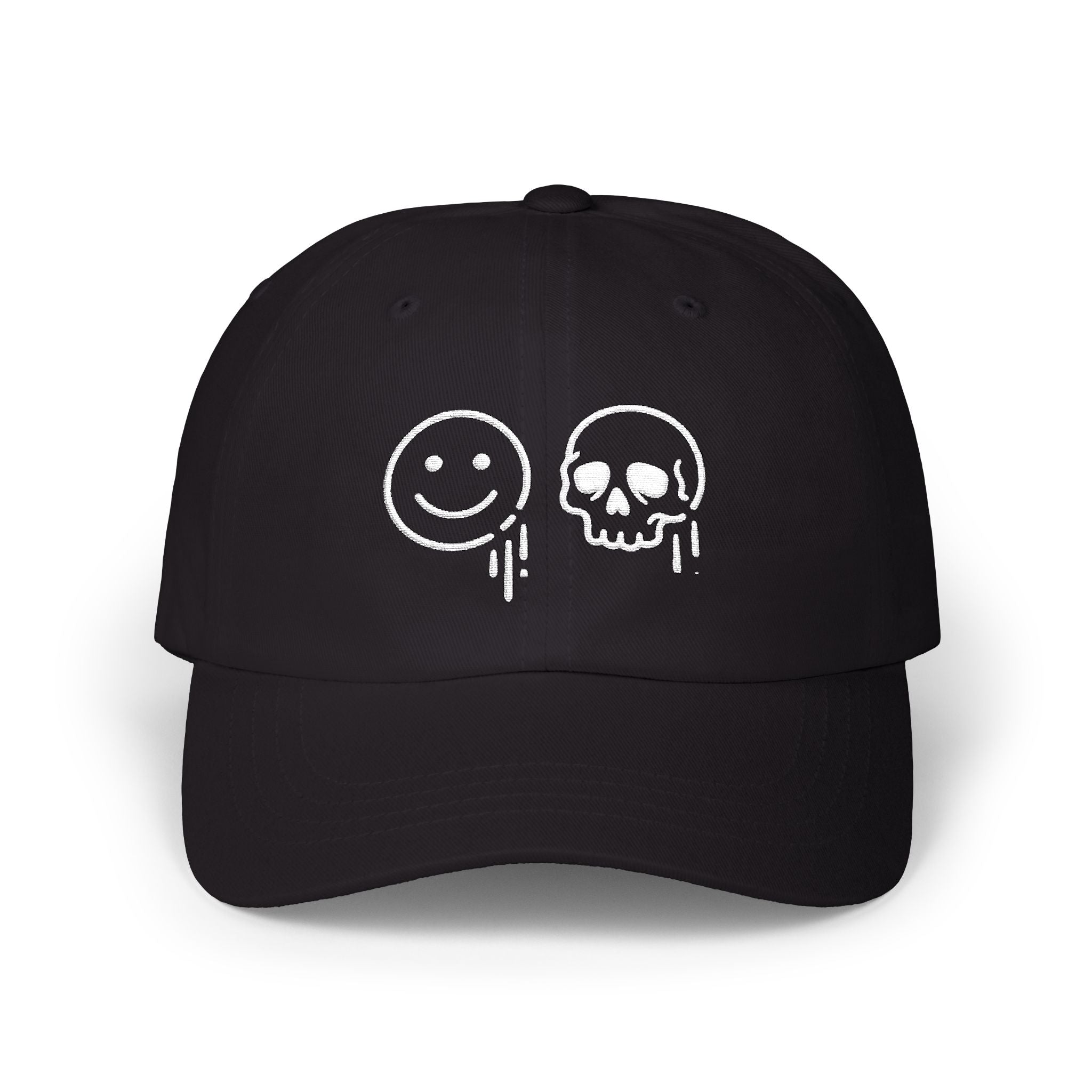 Dad Cap — Dripping Smile & Skull Embroidered Baseball Hat