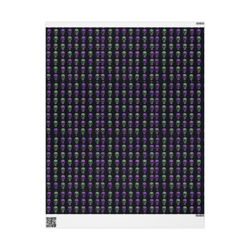 Skull Pattern Wrapping Paper – Purple & Green Gothic Gift Wrap for Halloween