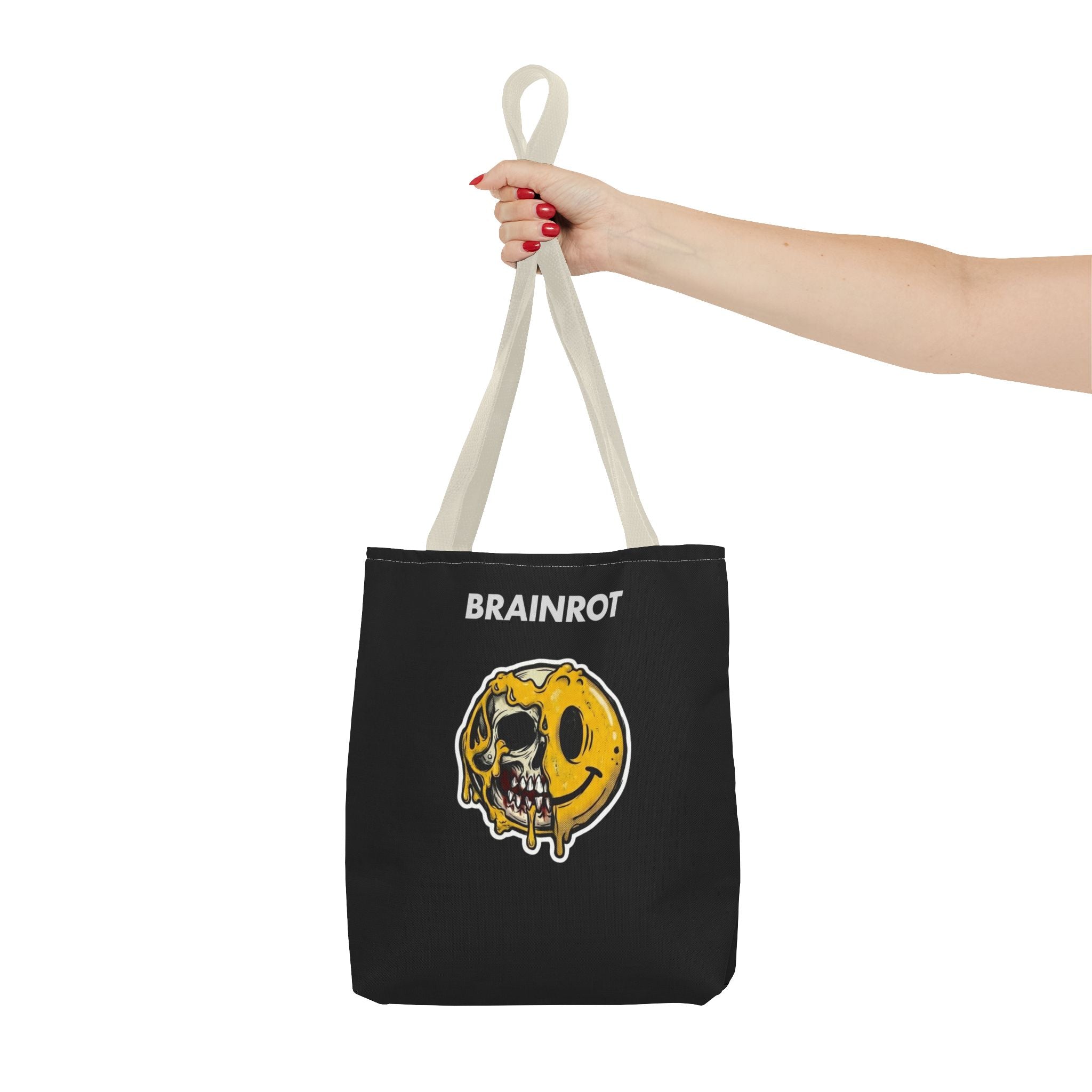 Brainrot Smiley Tote Bag — Grunge Melting Smile Design