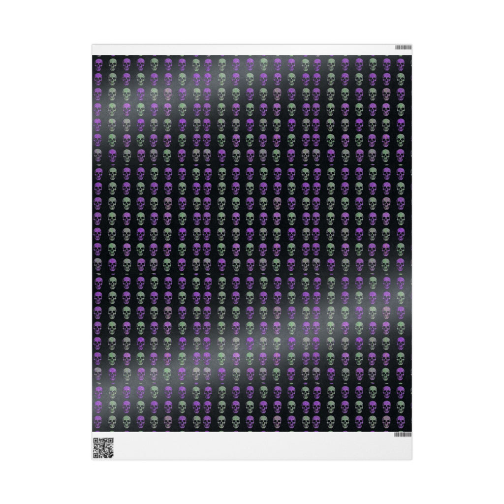 Skull Pattern Wrapping Paper – Purple & Green Gothic Gift Wrap for Halloween