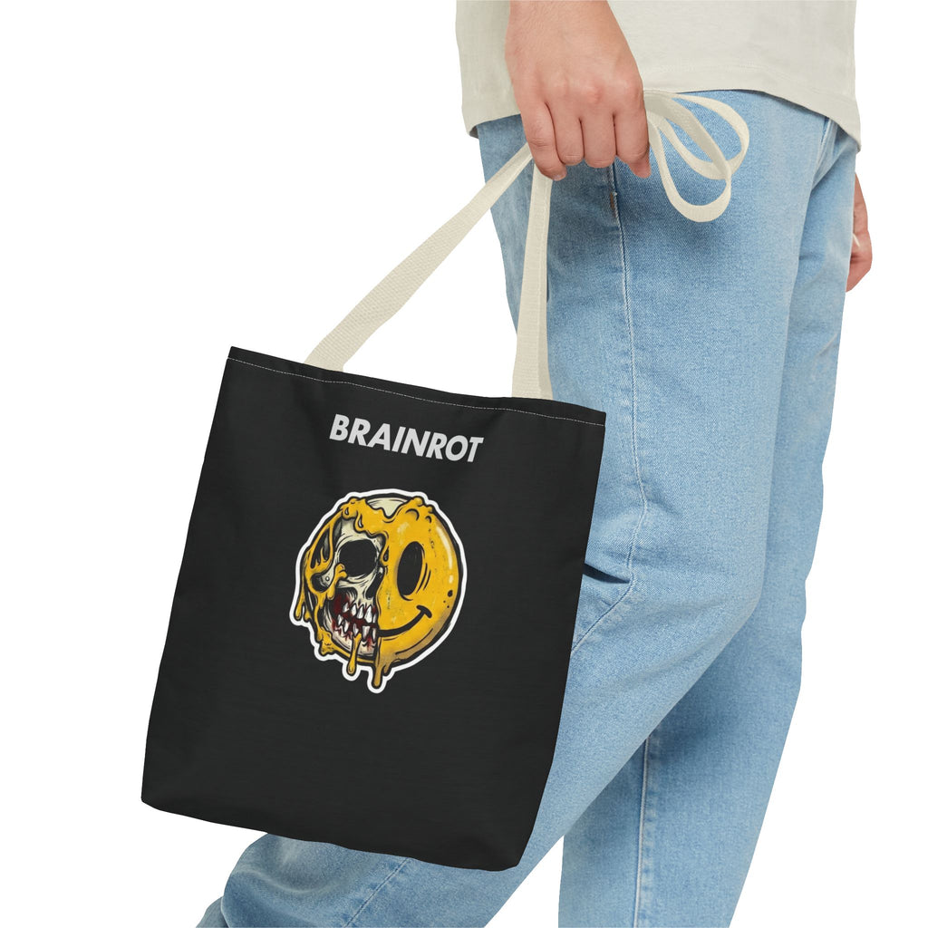 Brainrot Smiley Tote Bag — Grunge Melting Smile Design