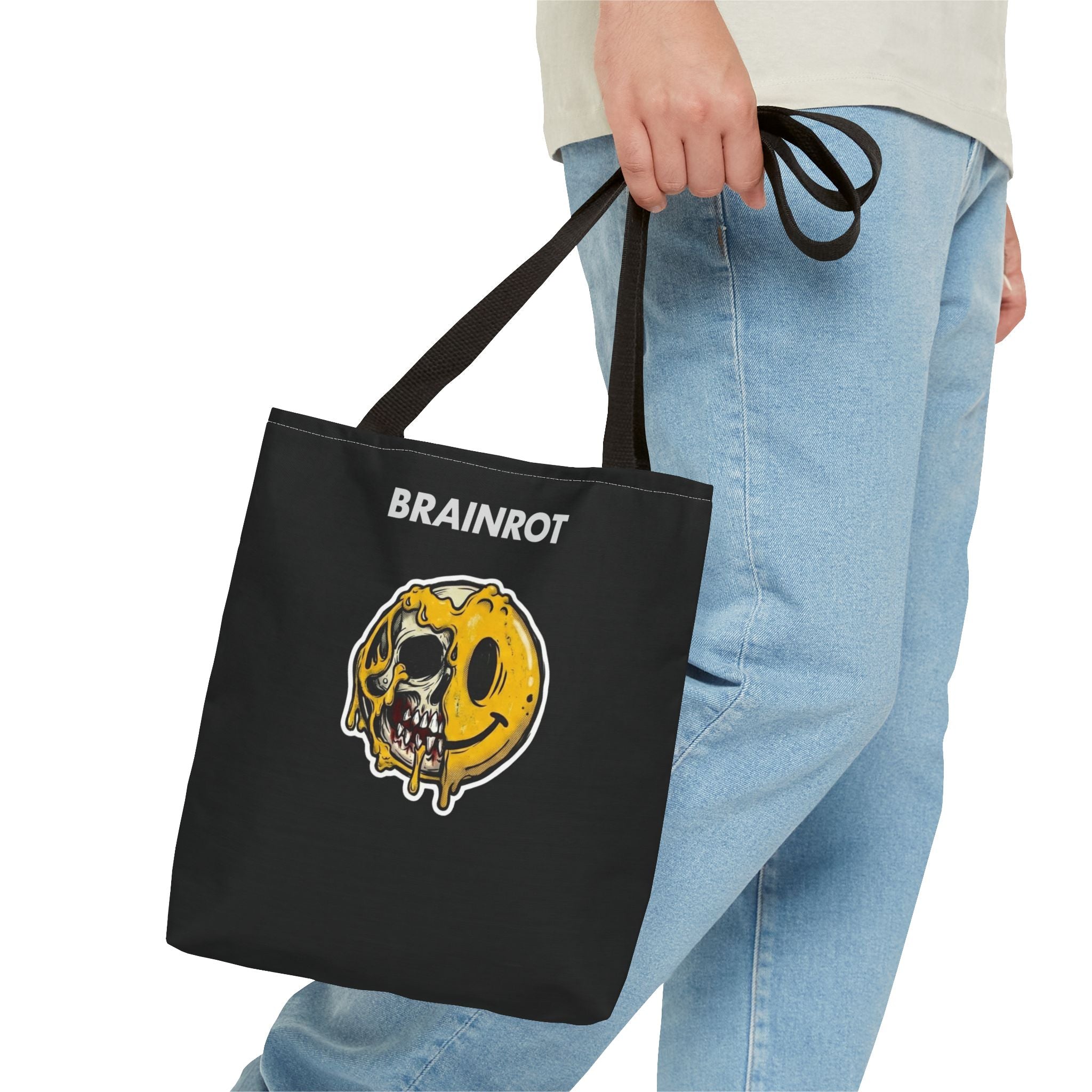 Brainrot Smiley Tote Bag — Grunge Melting Smile Design