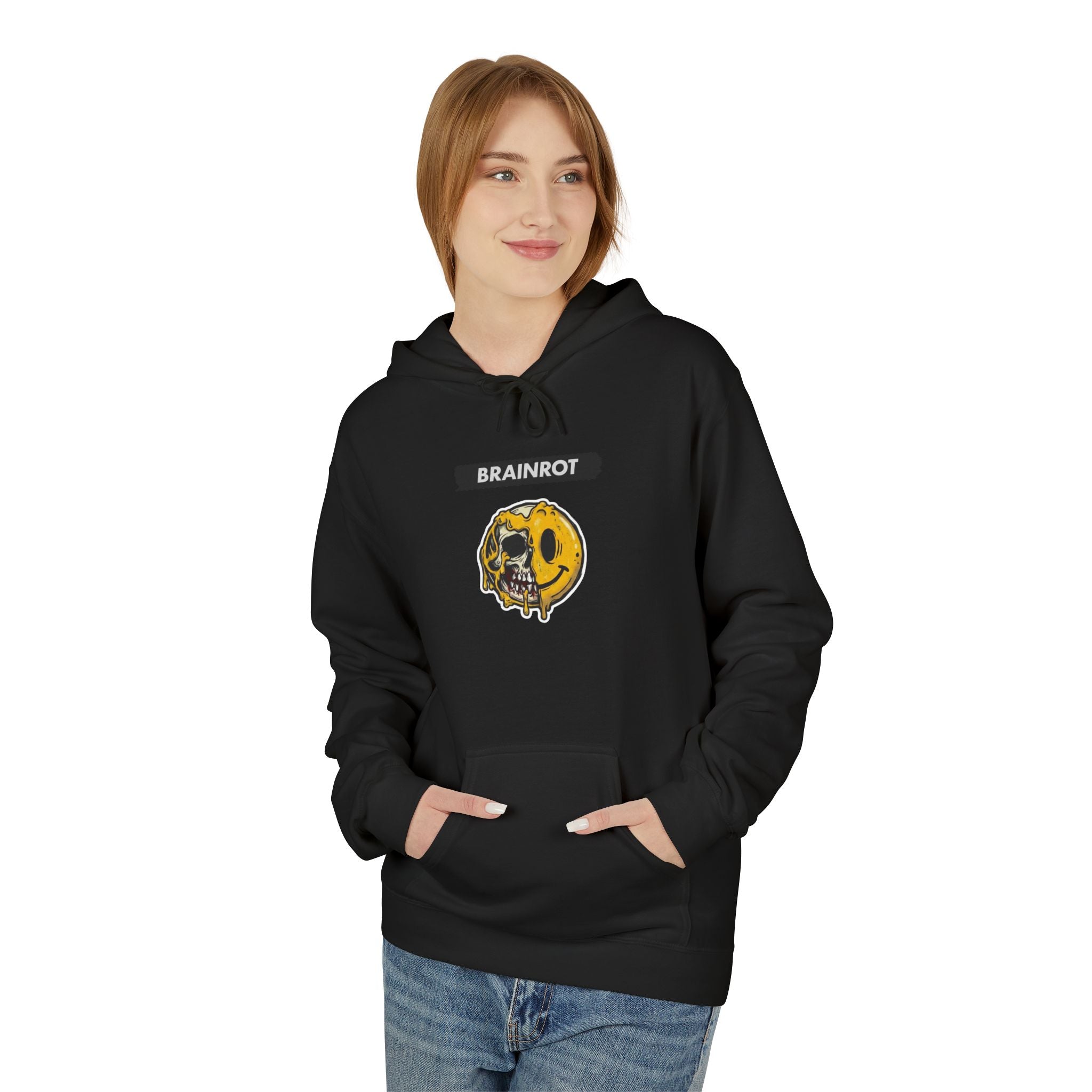 Brainrot Hoodie — Vintage Smiley Skull Graphic Pullover