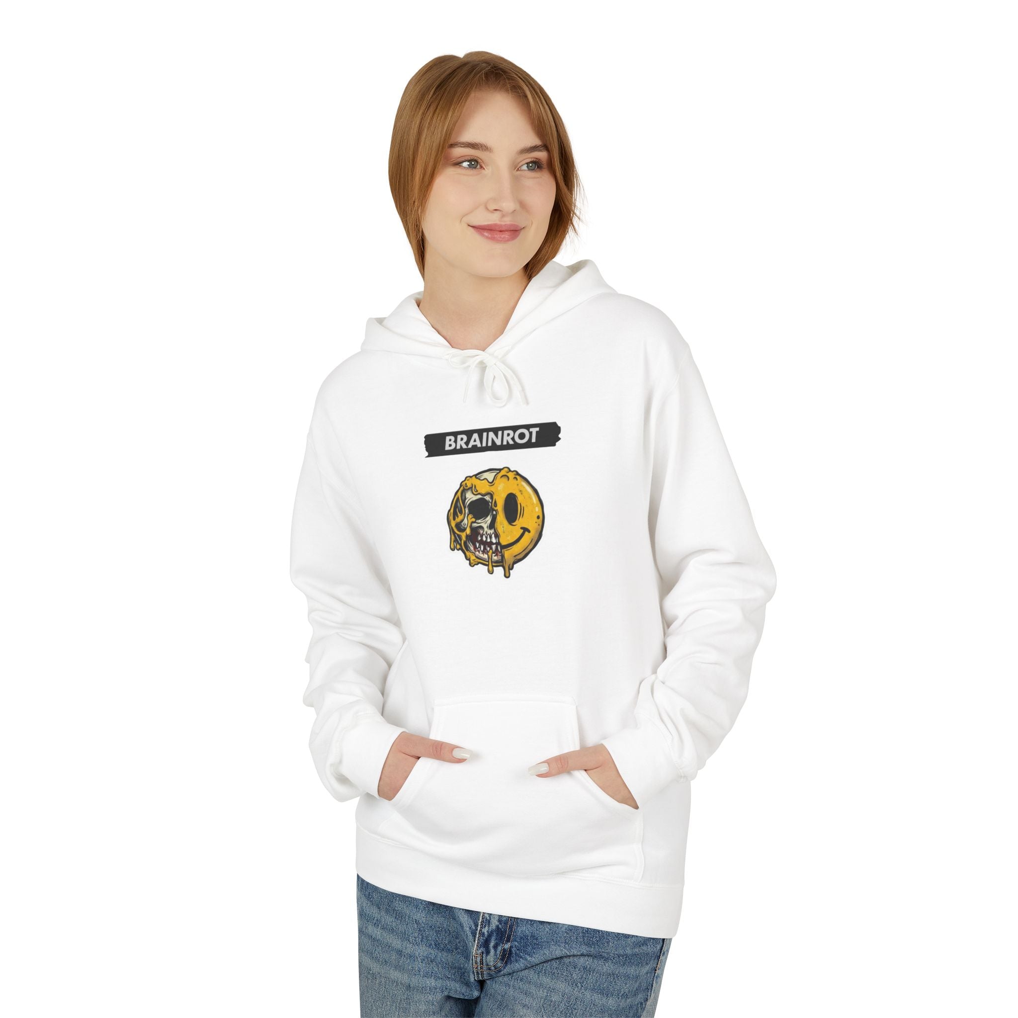 Brainrot Hoodie — Vintage Smiley Skull Graphic Pullover