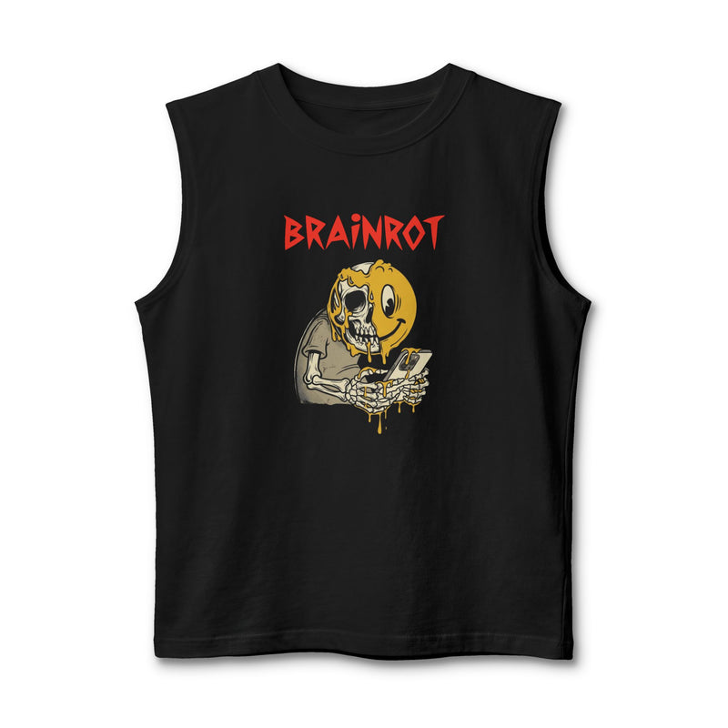 Brainrot Smiley Skull Muscle Tank — Retro Horror Graphic Tank Top