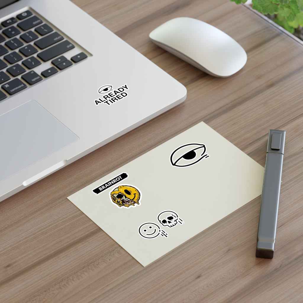 Already Tired Sticker Sheet — Brainrot Melting Smile & Drippy Skull Pack