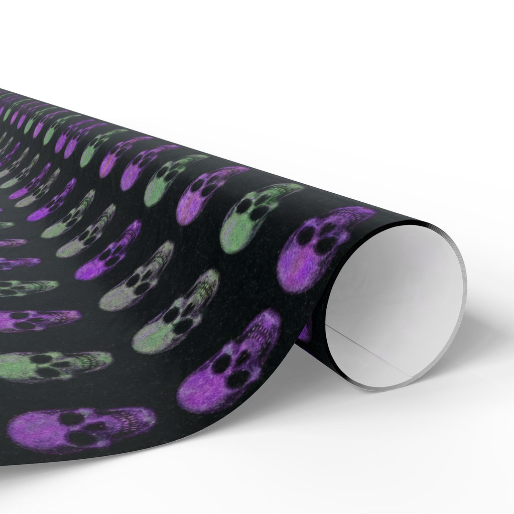 Skull Pattern Wrapping Paper – Purple & Green Gothic Gift Wrap for Halloween