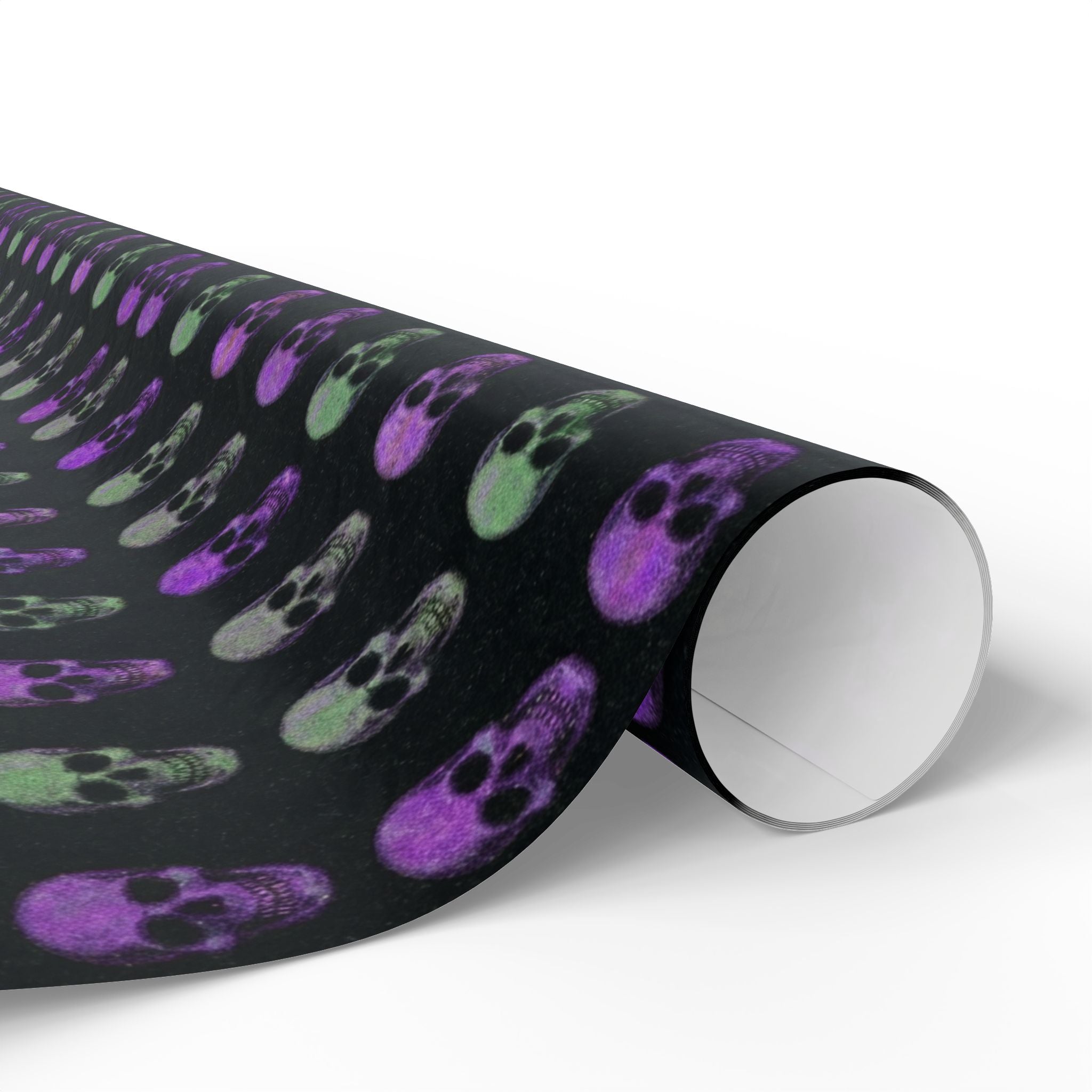 Skull Pattern Wrapping Paper – Purple & Green Gothic Gift Wrap for Halloween